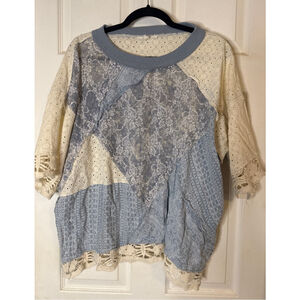 Oversized Oli & Hali Patchwork Lace Top S Blue Cream